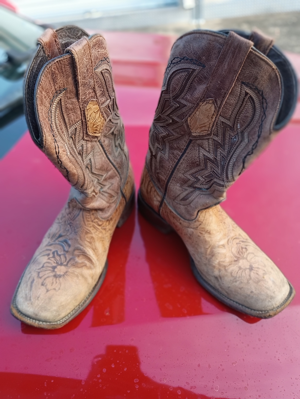 Tooled Leather Western Cowboy Boots - Brown